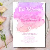 Invitation Aquarelle violet rose rose rose BAT MITZVAH étoile