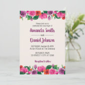 Invitation Aquarelle violet rose rouge Fleurs florales (Debout devant)