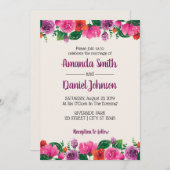 Invitation Aquarelle violet rose rouge Fleurs florales (Devant / Derrière)