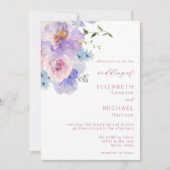 Invitation Aquarelle violet rose vif Mariage Floral (Devant)