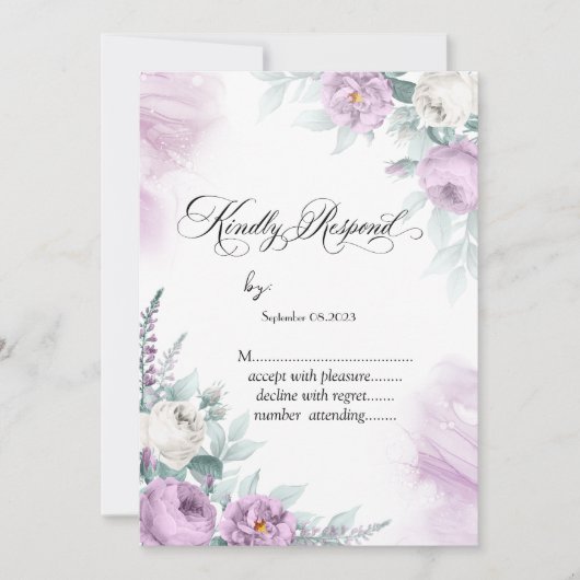 Invitation Aquarelle violet Roses Pois RSVP (Devant)