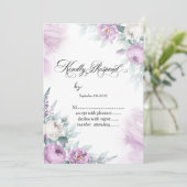Invitation Aquarelle violet Roses Pois RSVP (Debout devant)