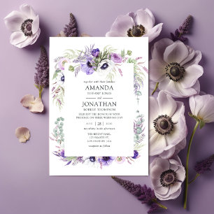 Invitation Aquarelle violet roux Mariage Floral