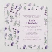 Invitation Aquarelle violet tendance Bat mitzvah floral (Devant / Derrière)