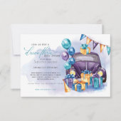 Invitation Aquarelle violet Turquoise Baby shower Drive-Thru (Devant)