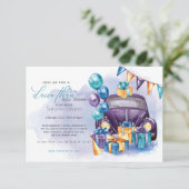 Invitation Aquarelle violet Turquoise Baby shower Drive-Thru (Debout devant)