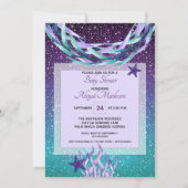 Invitation Aquarelle violet + Turquoise Sous Le Baby shower D (Devant)