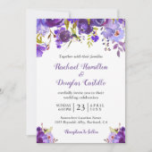 Invitation Aquarelle violet ultra violet Mariage floral (Devant)