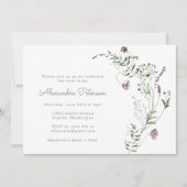 Invitation Aquarelle violet vert Baby shower floral (Devant)