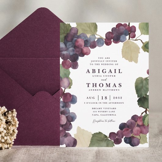 Invitation Aquarelle violet vigne vigne vigne Mariage