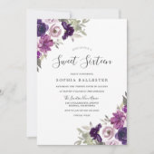 Invitation Aquarelle violet violet Fleurs Douce 16 Partie (Devant)