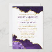 Invitation Aquarelle violet violet or marbre Mariage (Devant)
