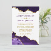 Invitation Aquarelle violet violet or marbre Mariage (Debout devant)