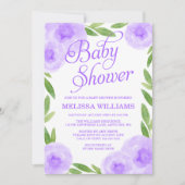 Invitation Aquarelle violette Baby shower de fille feuille fl (Devant)