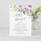 Invitation Aquarelle violette Baby shower Floral (Debout devant)