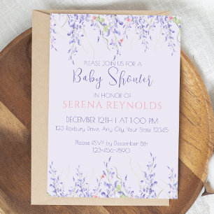 Invitation Aquarelle violette Baby shower floral mou