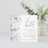 Invitation Aquarelle violette Baby shower Oh (Debout devant)