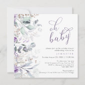 Invitation Aquarelle violette Baby shower Oh (Devant)