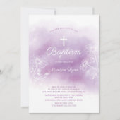 Invitation Aquarelle violette Baptême Christening (Devant)