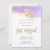 Invitation Aquarelle violette| Bat mitzvah d'or Faux (Devant)