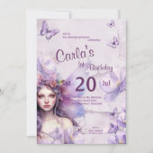 Invitation Aquarelle violette blanc Fée Anniversaire (Devant)