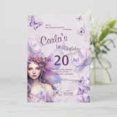 Invitation Aquarelle violette blanc Fée Anniversaire (Debout devant)