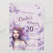 Invitation Aquarelle violette blanc Fée Anniversaire (Devant / Derrière)