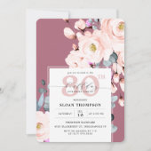 Invitation Aquarelle violette bleu floral 80e anniversaire (Devant)