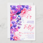 Invitation Aquarelle violette brillante Florale 50e anniversa (Devant)