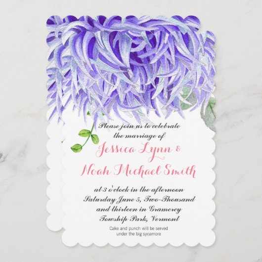 Invitation Aquarelle violette Chrysanthemum Mariage floral (Devant / Derrière)