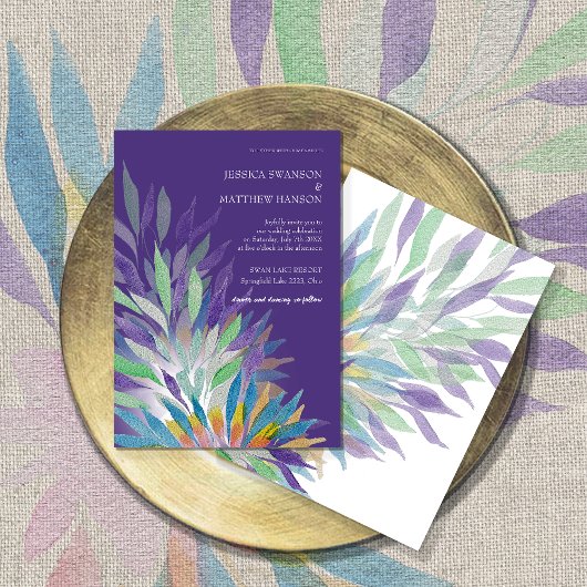 Invitation Aquarelle violette colorée Mariage floral