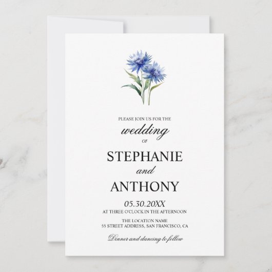 Invitation Aquarelle violette Cornflower Mariage Fleur sauvag (Devant)