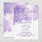 Invitation Aquarelle violette de couleur violette 16 (Devant / Derrière)