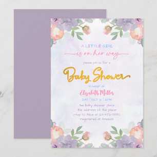 Invitation Aquarelle violette douce Floral Baby Girl Douche