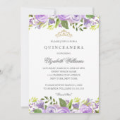 Invitation Aquarelle violette Élégante Quinceanera Florale (Devant)
