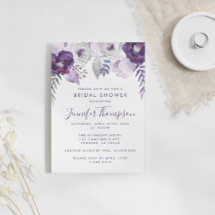 Invitation Aquarelle violette et argentée Fête des mariées fl