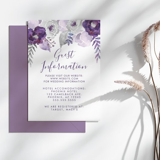 Invitation Aquarelle violette et argentée Informations sur le