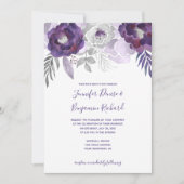 Invitation Aquarelle violette et argentée Mariage floral (Devant)