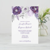 Invitation Aquarelle violette et argentée Mariage floral (Debout devant)