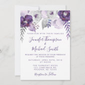 Invitation Aquarelle violette et argentée Mariage floral (Devant)