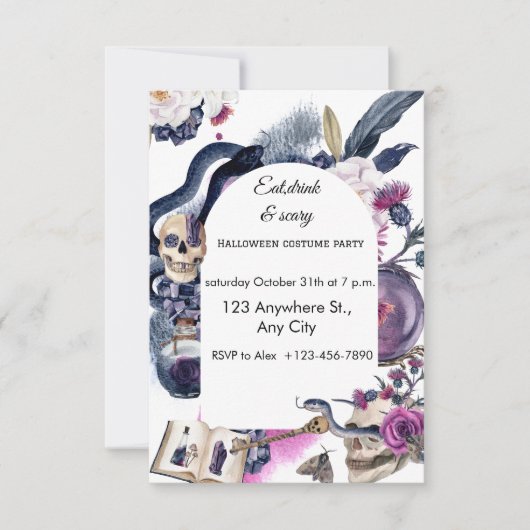 Invitation Aquarelle violette et bleu foncé Halloween (Devant)