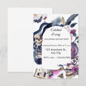 Invitation Aquarelle violette et bleu foncé Halloween (Devant / Derrière)