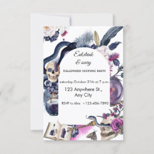 Invitation Aquarelle violette et bleu foncé Halloween