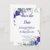 Invitation Aquarelle violette et bleue enregistrer la date d' (Devant / Derrière)