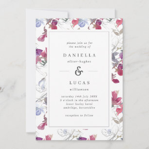 Invitation Aquarelle violette et Lilac Pois doux Mariage flor