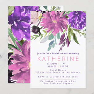 Invitation Aquarelle violette et mauve Fête des mariées flora