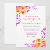 Invitation Aquarelle violette et orange Mariage floral (Devant / Derrière)