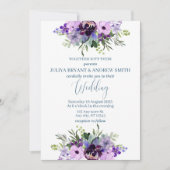 Invitation Aquarelle violette et verte mariage floral (Devant)