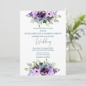 Invitation Aquarelle violette et verte mariage floral (Debout devant)
