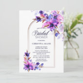 Invitation Aquarelle violette Fête des mariées d'arche floral (Debout devant)